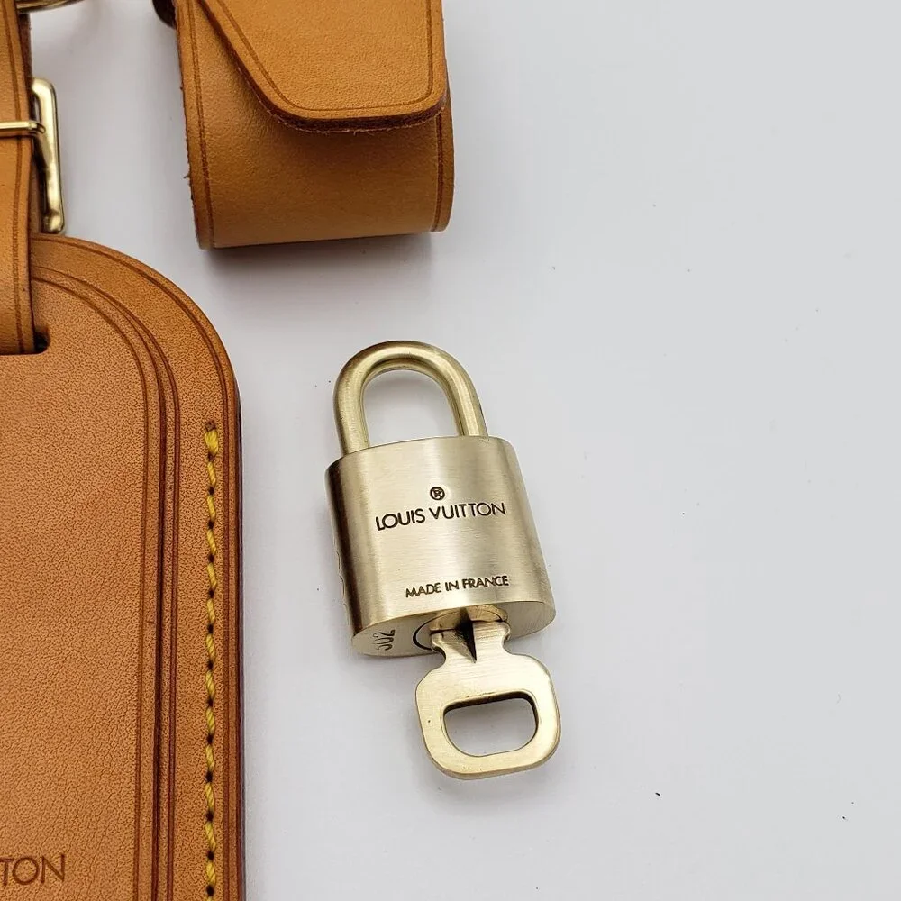 Authentic Louis Vuitton Luggage Nametag and Gold Padlock with Unbranded Keycharm